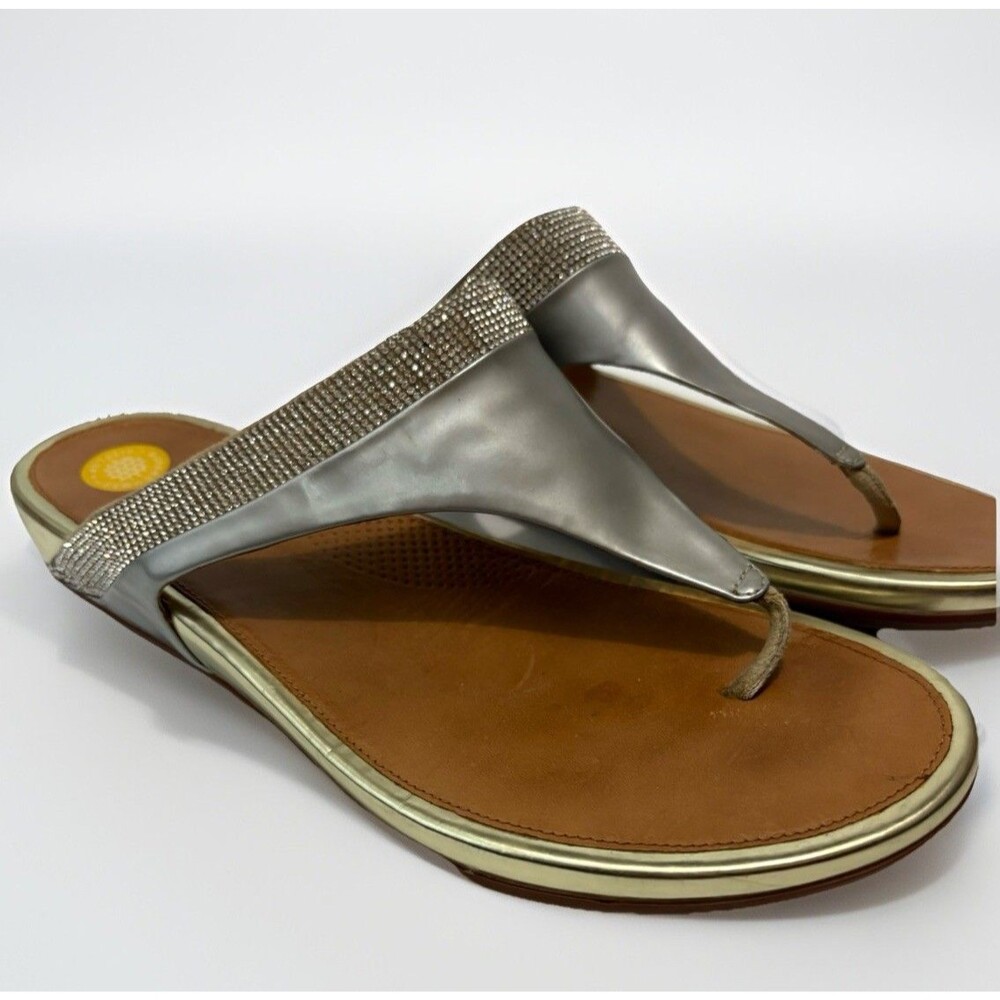 FitFlop Banda Micro-Crystal Sandals‎ Silver Gold Wedge Women’s Size 11 Comfort